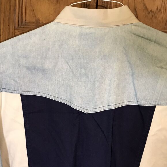 Alamosa Western Button Down Shirt Mens L Multicolor Horse 90s Colorblock Cowboy - Picture 7 of 10